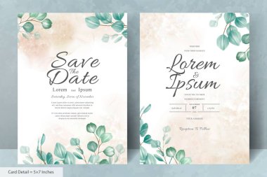 Greenery Wedding Invitation Card Template with Eucalyptus Leaves
