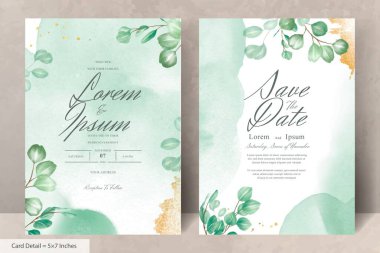 Greenery Wedding Invitation Card Template with Eucalyptus Leaves