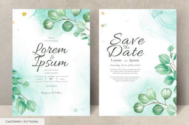 Greenery Wedding Invitation Card Template with Eucalyptus Leaves