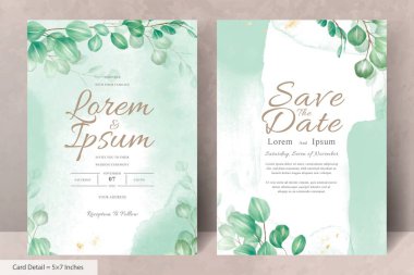 Greenery Wedding Invitation Card Template with Eucalyptus Leaves