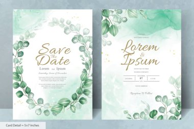 Set of greenery leaf wreaths Wedding Invitation Card Template with Eucalyptus Leaves