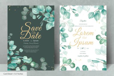 Set of greenery Wedding Invitation Card Template with Eucalyptus Arrangement Leaves