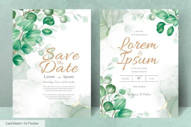 Set of greenery Wedding Invitation Card Template with Eucalyptus Arrangement Leaves