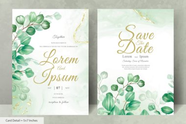 Set of greenery Wedding Invitation Card Template with Eucalyptus Arrangement Leaves