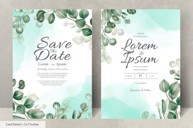 Set of greenery Wedding Invitation Card Template with Eucalyptus Arrangement Leaves