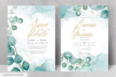 Yeşillik Okaliptüs Düzenlemeli Minimalist Düğün Davetiyesi Şablonu