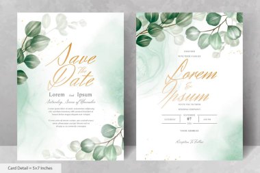 Yeşillik Okaliptüs Düzenlemeli Minimalist Düğün Davetiyesi Şablonu