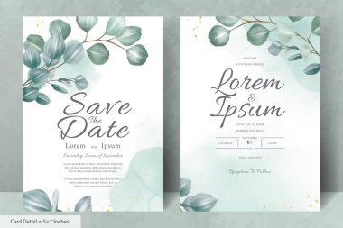 Yeşillik Okaliptüs Düzenlemeli Minimalist Düğün Davetiyesi Şablonu