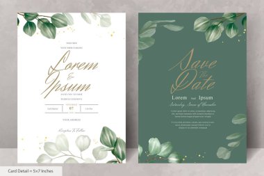 Yeşillik Okaliptüs Düzenlemeli Minimalist Düğün Davetiyesi Şablonu