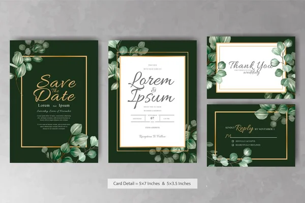 Conjunto Greenery Floral Frame Casamento Convite Cartão Modelo — Vetor de Stock