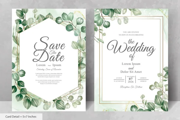 Set Greenery Floral Frame Wedding Invitation Card Template — 스톡 벡터