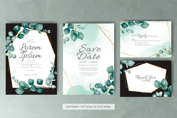 Set Von Greenery Floral Frame Hochzeitseinladungskarte Vorlage — Stockvektor