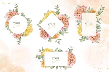 Suluboya Çiçek Çerçeveleri Çok Amaçlı Şablon Tasarım Koleksiyonu