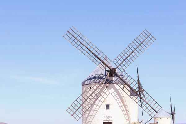 Don Quixote Windmill Consuegra Toledo Representative Picture Area Mancha Text — Stock Photo, Image