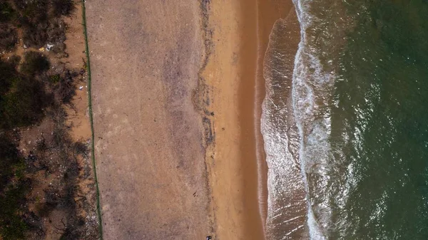 arial drone view of sea beach with ocean wave