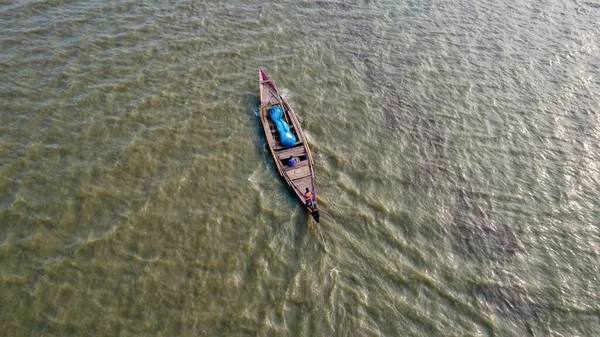 Drohnen Ansicht Von Holzbooten Die Sich Chilika See Tiefen Wasser — Stockfoto