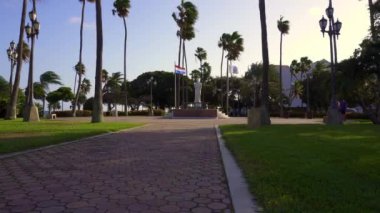 Oranjestad, Aruba, Netherlands Antilles: Wilhelmina Park waterfront park, marble statue of Queen Wilhelmina, the leader of the Netherlands 1890 - 1948, longest reigning Dutch monarch.