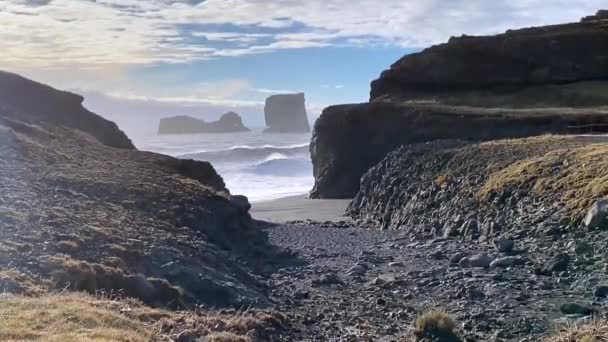 Дирхлей Dyrhlaey Door Hill Island Cape Portland Небольшой Мыс Расположенный — стоковое видео