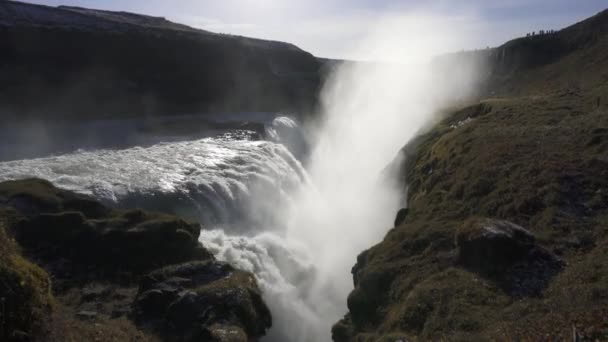 Gullfoss Waterfall Hvt River Canyon Southwest Iceland Popular Falls Golden — 图库视频影像