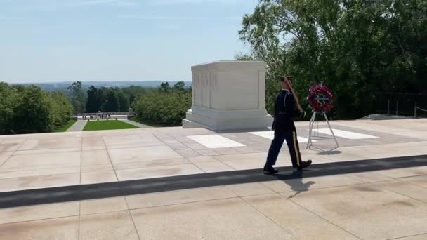 Arlington Virginia Nationalfriedhof Von Arlington Grab Des Unbekannten Soldaten Wache — Stockvideo