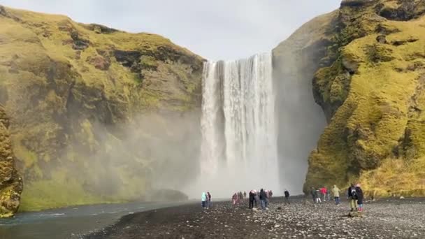 Skgafoss Waterfall Skg River South Iceland Cliff Marking Former Coastline — Stock Video