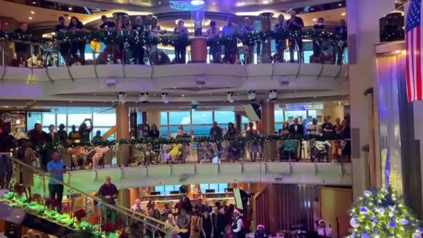 Atrium Jewel Seas Cruise Ship Decorated Holidays Christmas Tree Choir — Stock Video