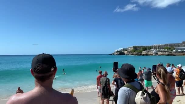 Maho Beach Sint Maarten Beach Princess Juliana International Airport Populär — Stockvideo