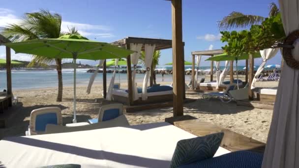 카리브해를 해변의 카바나 편안히 있는다 라운지 야자나무 바데에 아드레날린 캐리비안의 — 비디오