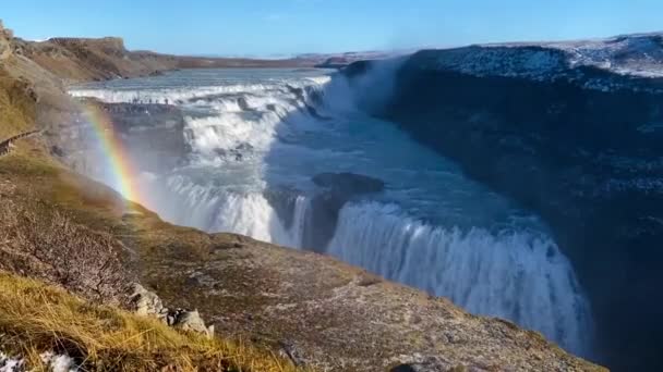 Cascada Gullfoss Cañón Del Río Hvt Suroeste Islandia Popular Cae — Vídeo de stock