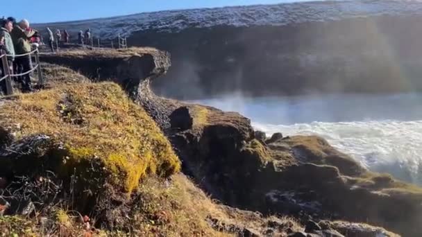 Wodospad Gullfoss Kanionie Rzeki Hvt Południowo Zachodniej Islandii Popularne Upadki — Wideo stockowe