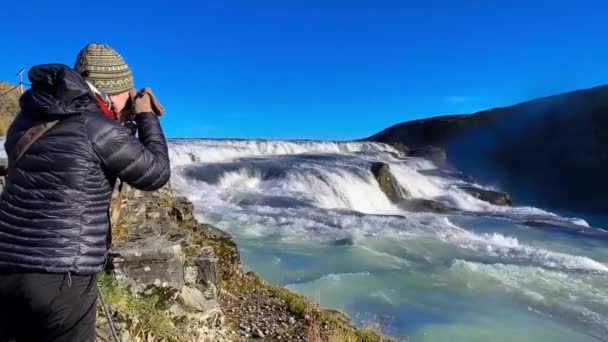 Zlanda Nın Güneybatısındaki Hvt Nehri Kanyonu Nda Gullfoss Şelalesi Popüler — Stok video
