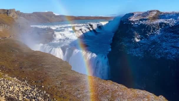 Водоспад Гульфосс Річковому Каньйоні Хвт Південному Заході Ісландії Популярне Місце — стокове відео