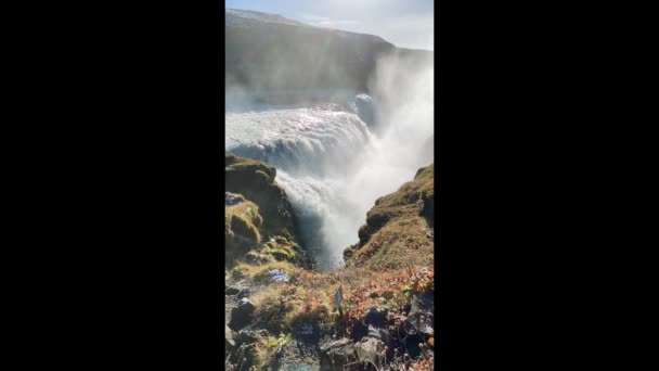 Wodospad Gullfoss Kanionie Rzeki Hvt Południowo Zachodniej Islandii Popularne Upadki — Wideo stockowe
