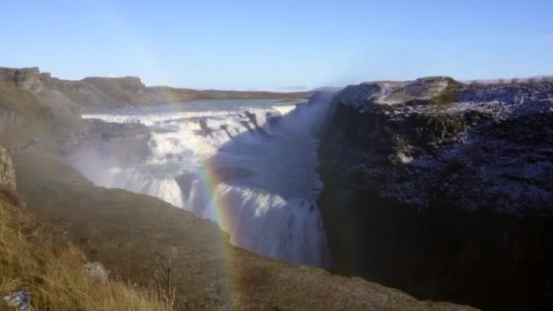 Vodopád Gullfoss Kaňonu Řeky Hvt Jihozápadě Islandu Oblíbené Pády Trase — Stock video