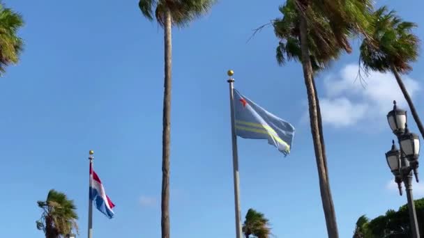 Aruba Hollanda Bayrakları Oranjestad Aruba Dalgalanıyor Aruba Hollanda Nın Fiziksel — Stok video