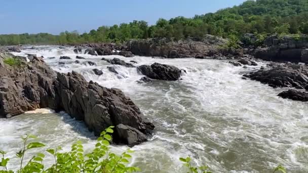 Hidasliikkeinen Great Falls Park Mather Gorge Virginiassa Potomac Joki Putoaa — kuvapankkivideo