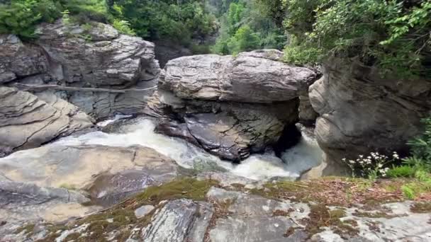 Linville Falls Carolina Norte Blue Ridge Parkway Cachoeira Três Camadas — Vídeo de Stock