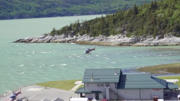 Skagway Aljaška Temsco Vrtulníkové Okružní Jízdy Ledovců Psích Spřežení Oblíbené — Stock video