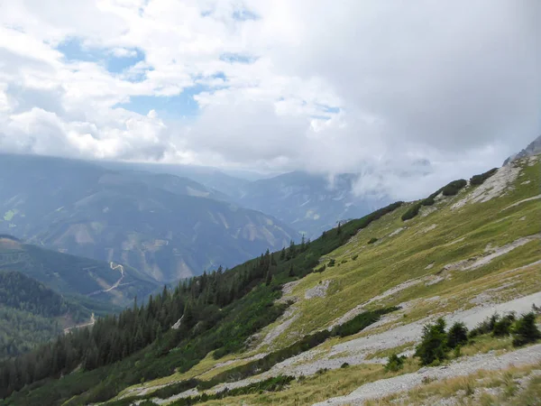 Panoramic View Austrian Alps Hochkogel Peak Thick Clouds Region Endless — Stock fotografie
