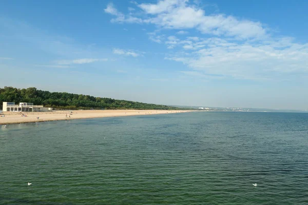 Panoramic View Coastal Line Gdansk Poland Small Pier Baltic Sea — Zdjęcie stockowe