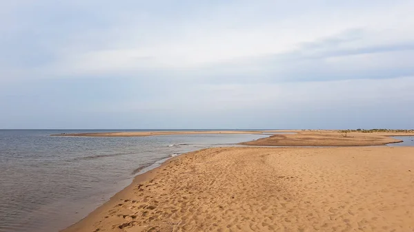 Śladami Lewo Brzegu Piaszczystej Plaży Nad Morzem Bałtyckim Wyspie Sobieszewo — Zdjęcie stockowe