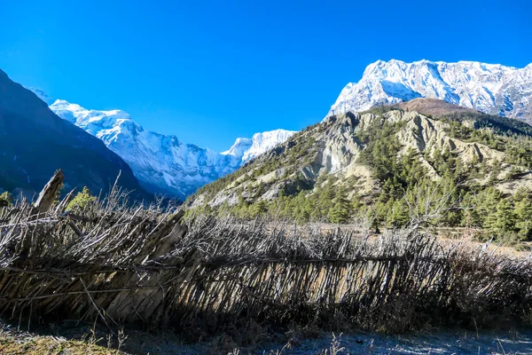 Pohled Himálajské Údolí Podél Annapurna Circuit Trek Nepálu Před Námi — Stock fotografie