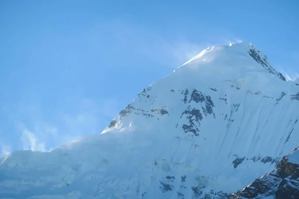 Close View Powder Snow Covered Himalayas Annapurna Circuit Trek Nepal — Fotografia de Stock