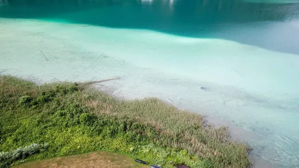 Top Drone Capture Weissensee Lake Austrian Alps Water Changes Color — Stockfoto
