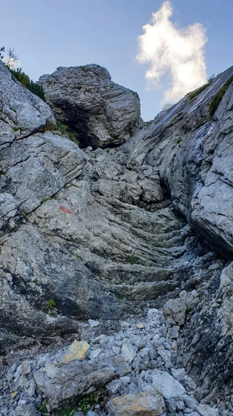 Brant Bergvägg Väg Till Grimming Österrikiska Alperna Farlig Klättring Endast — Stockfoto