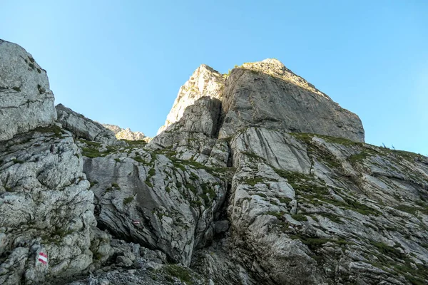 Steep Mountain Wall Way Grimming Austrian Alps Dangerous Climbing Only — Stock Photo, Image