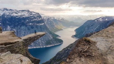 Beautiful hike in the middle of the wilderness in Norway.One of the most famous hikes in the world with a rewarding view from the tongue of the troll, a very unique stone formation