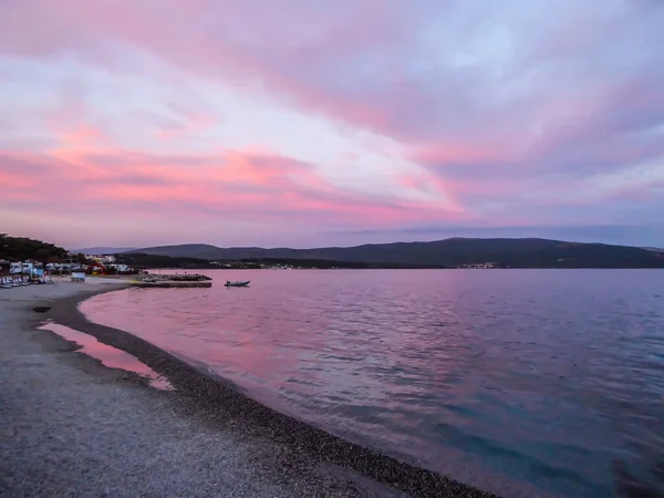 Beautiful Sunset Beach Krk Croatia Whole Sky Has Turned Soft — Zdjęcie stockowe