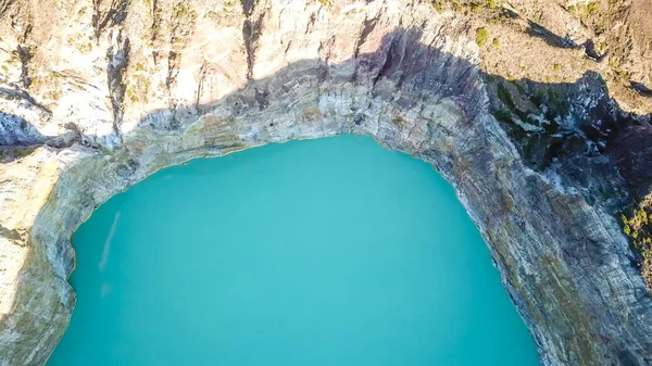 Drönarbild Vulkanen Kelimutus Kratersjö Flores Indonesien Sjön Har Mycket Stark — Stockfoto