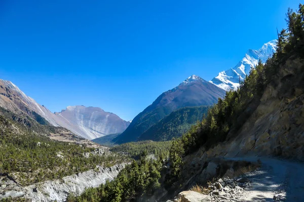 Вид Долину Гімалаїв Вздовж Annapurna Circuit Trek Непал Перед Будинком — стокове фото
